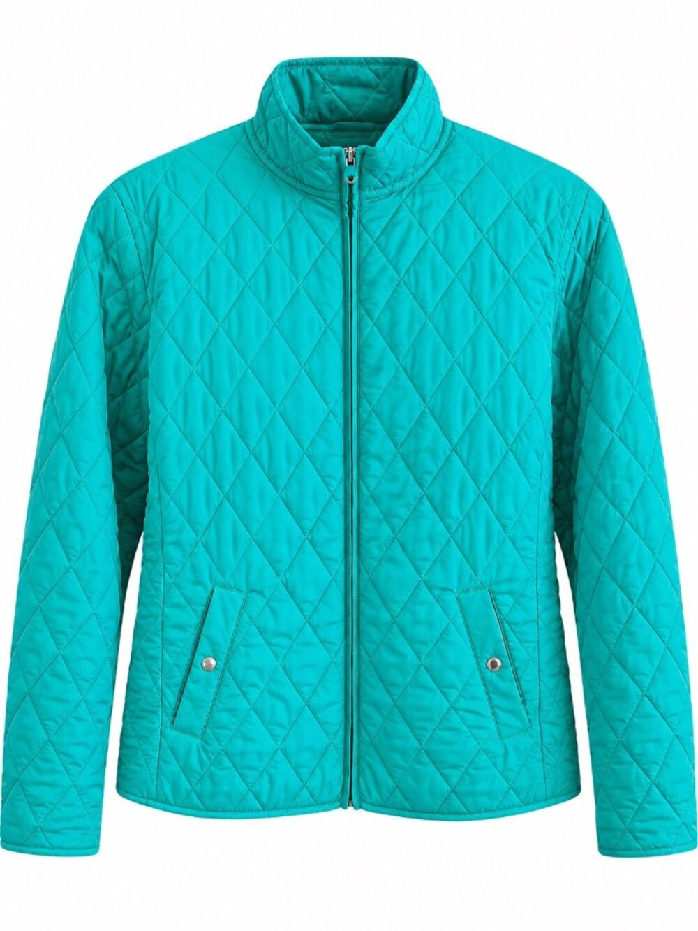 Lands' End Women's Quilted Jacket Teal Full-Zip Lightweight Coat With Snap Pocke